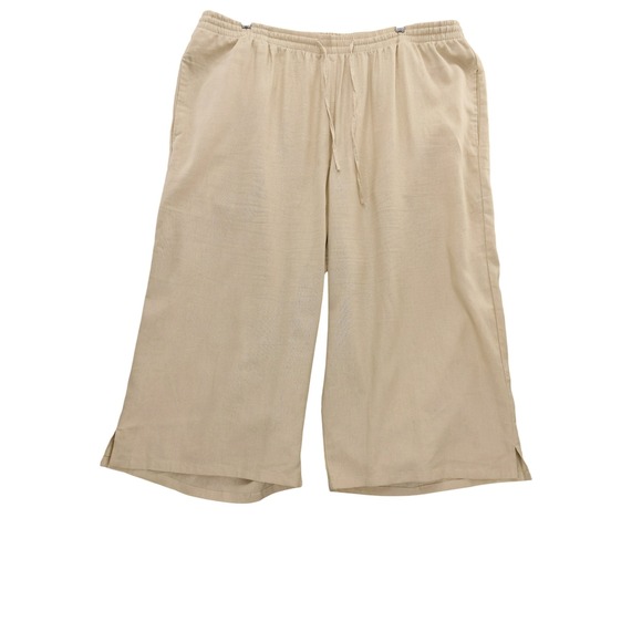 Woman Within 26WP Wide‎ Leg Cropped Linen Blend Drawstring Pants - Picture 1 of 6